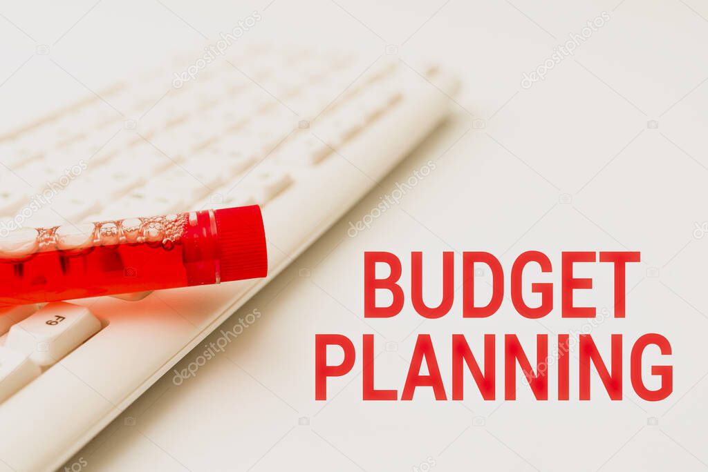 Text sign showing Budget Planning. Concept meaning process of constructing a budget and then utilizing it Typing Medical Notes Scientific Studies And Treatment Plans