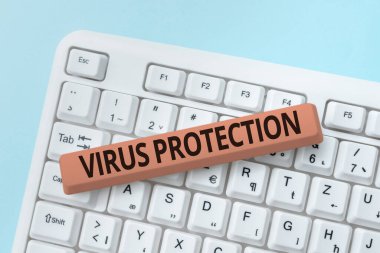 Virüs Koruma 'yı gösteren bir tabela. Bilgisayarları zararlı yazılımdan korumak için tasarlanmış iş konsepti programı Soyut Tamir Tarihi geçmiş web sitelerinden, İnternet Bağlantısını Korumak