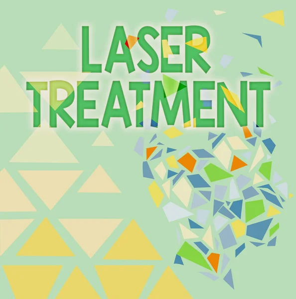 Podpis wyświetlający laserowe leczenie. Koncepcja biznesowa dowolny z różnych technik medycznych i chirurgicznych przy użyciu laserów Kolorowy obraz tapety, Shatter Effect Design, Wzory geometryczne Wzory — Zdjęcie stockowe