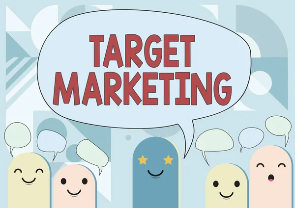 Légende textuelle présentant Target Marketing. Concept d'affaires groupe de clients potentiels qui achèteront le produit Cartoon Heads dessin avec bulle de parole Affichage d'une conversation. — Photo