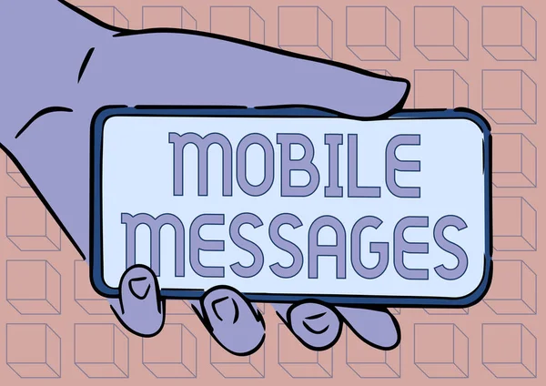 Inspiration showing sign Mobile Messages. Business showcase the act of composing and sending electronic messages Adult Hand Illustration Holding Mobile Showing New Technology On Screen. — Stock Photo, Image