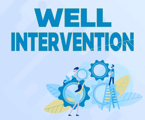 Signo de texto que muestra bien la intervención. Concepto que significa trabajo realizado sobre el gas bien para alterar o gestionar su salud Resumen Ayudando a construir comunidad, sociedad Trabajando juntos Concepto — Foto de Stock