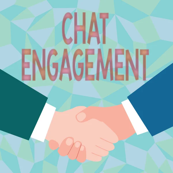 Segno di scrittura a mano Chat Engagement. Business approach cliente interagisce direttamente con un marchio di conversazione Abstract Persone che accettano offerte, Visualizzazione delle immagini Negoziati Accordo — Foto Stock