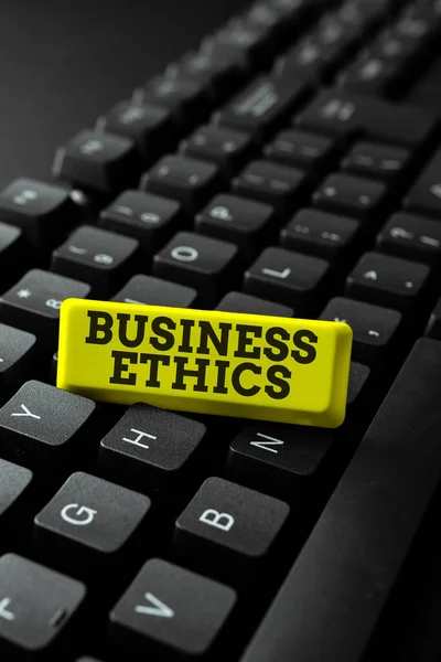 Conceptual display Business Ethics. Word Written on study of appropriate business policies and practices Typing Online Website Informations, Editing And Updating Ebook Contents — Stock Photo, Image