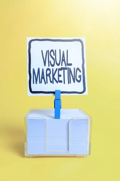 Zarejestruj wyświetlając Visual Marketing. Słowo do opowiadania historii marki lub produktu poprzez tworzenie Kolorowe Pomysły Prezentacja Wyświetlanie świeżych myśli Wysyłanie wiadomości — Zdjęcie stockowe