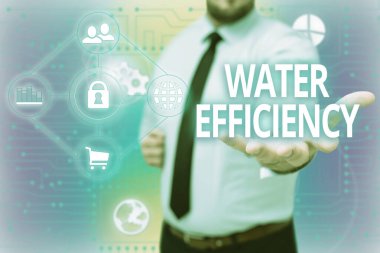 Suyun verimliliğini gösteren bir işaret. Su atığını azaltmak için kullanılan kelime, ihtiyaç duyulan su miktarını ölçerek Gentelman Üniforması Yeni Gelecek Teknolojileri Duruşu.