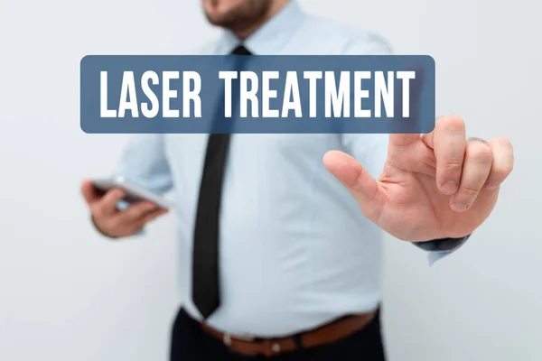 Exibição conceitual Laser Treatment. Palavra Escrita em qualquer uma das várias técnicas médicas e cirúrgicas usando lasers Apresentando novas ideias tecnológicas Discutindo a melhoria tecnológica — Fotografia de Stock