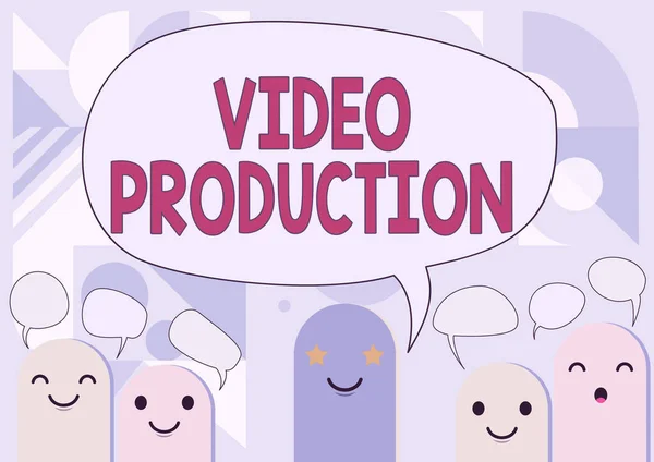 Концептуальний підпис Video Production. Концептуальний процес перетворення ідеї в відео Малюнок глави мультфільмів Малюнок з бульбашкою мовлення Показ розмови . — стокове фото