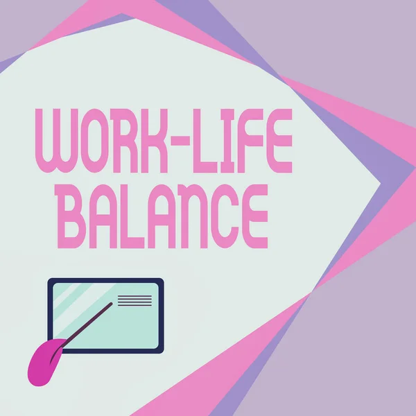 Exibição conceitual Work Life Balance. Tempo de visão geral do negócio alocado para o trabalho e aspectos da vida são iguais Desenho de cartão com mão Apontando vara em pequenos detalhes. — Fotografia de Stock