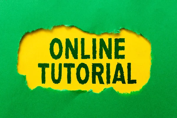 Szöveges tábla mutatja Online Tutorial. Internet Concept folyamat tutoring online vagy virtuális környezetben Fedezze fel az új lehetőséget Friss ötletek Áttörést határokat — Stock Fotó