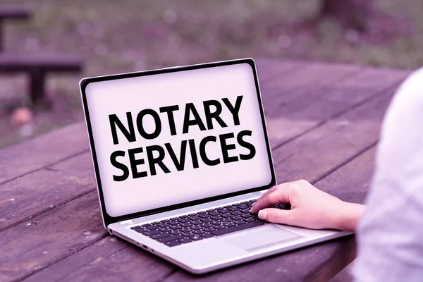 Text sign showing Notary Services. Word for services rendered by a state commissioned notary public Voice And Video Calling Capabilities Connecting People Together — Stock Photo, Image