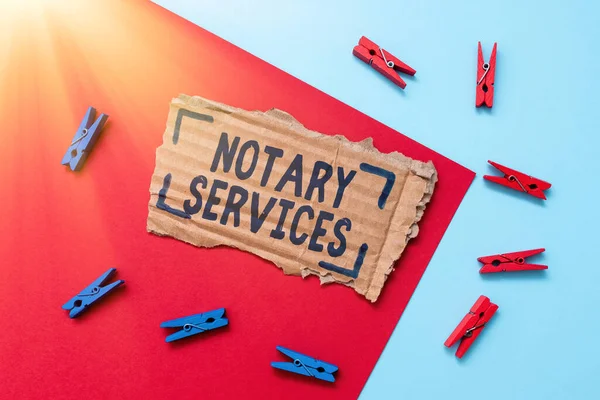 Inspiration showing sign Notary Services. Concept meaning services rendered by a state commissioned notary public Simple Homemade Crafting Ideas And Designs Recycling Used Materials — Stock Photo, Image