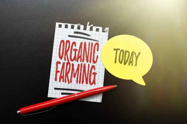 Exibição conceitual Organic Farming. Ideia de negócio sistema agrícola que usa controle de pragas ecologicamente baseado Pensando em novas ideias brilhantes Renovando a criatividade e a inspiração — Fotografia de Stock