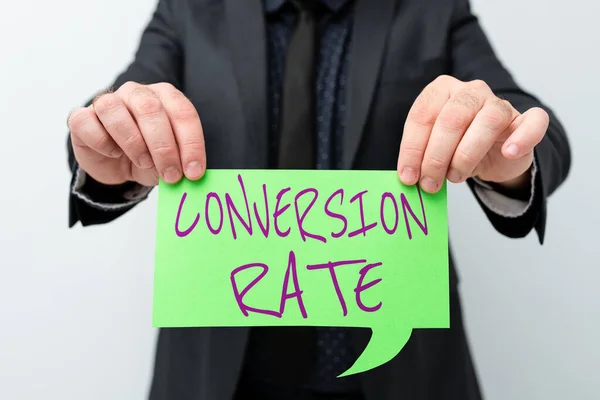 Текст, показывающий вдохновение Conversion Rate. Количество посетителей веб-сайта, которые достигли желаемой цели Представление новых планов и идей, демонстрирующих процесс планирования — стоковое фото