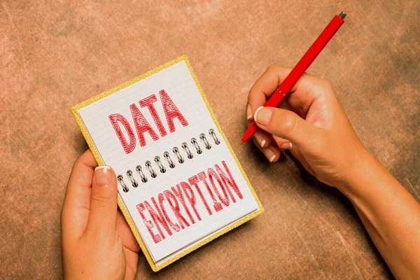 Text sign showing Data Encryption. Word for Conversion of data into code for compression or security New Contract Signing Home Insurance Plans Loan Instalation Deals — Stock Photo, Image