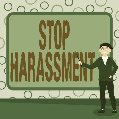 Görüntüleme metni yazılıyor. Tacizi Durdur. Kavramsal fotoğraf, soyut Profesör 'e Ders Veren, Açıklayan ve Rapor Veren Başkalarına Saldırgan Baskıyı ve Gözdağı Vermeyi Önler