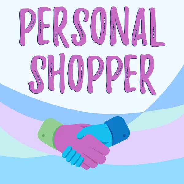 Conceptuele weergave Personal Shopper. Zakelijk concept individu die wordt betaald om een ander te helpen om goederen te kopen Handen Tekenen In Handdruk Positie Toont Juiste Greet Manner. — Stockfoto