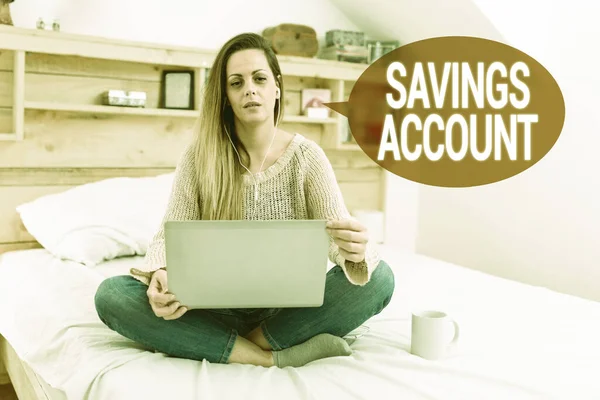 Writing displaying text Savings Account. Concept meaning an interestbearing deposit account held at a bank Abstract Ordering Food Online, Solving Problems On Internet Forums