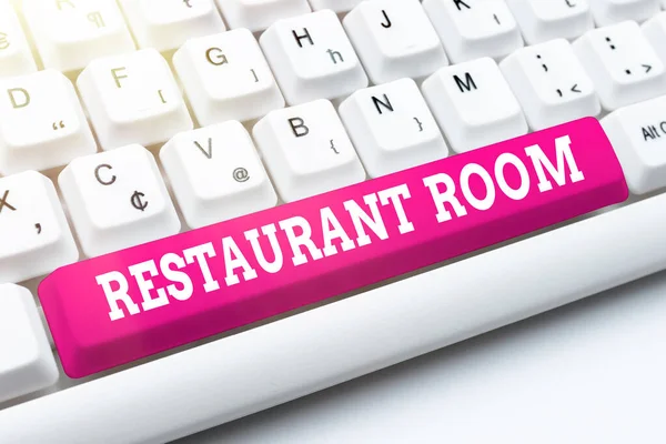 Sms-bord met restaurant kamer. Conceptuele foto tonen betalen om te zitten en eten maaltijden die worden gekookt en geserveerd Het aanbieden van Speed Typing Lessen en Tips, Verbetering van de nauwkeurigheid van het toetsenbord — Stockfoto