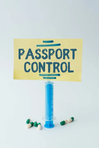 Inspiracja pokazująca znak Paszport Kontroli. Koncepcja oznaczająca obszar lotniska, na którym sprawdzane są paszporty Pisanie Ważne uwagi medyczne Laboratorium Testów Nowych Zakażeń — Zdjęcie stockowe
