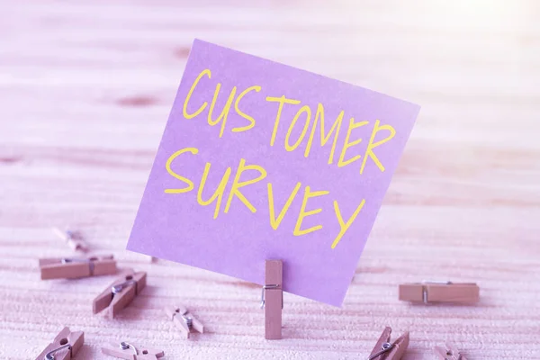 Inspiration showing sign Customer Survey. Word for source to obtain information about consumer satisfaction Piece Of Blank Square Note Surrounded By Laundry Clips Showing New Idea.