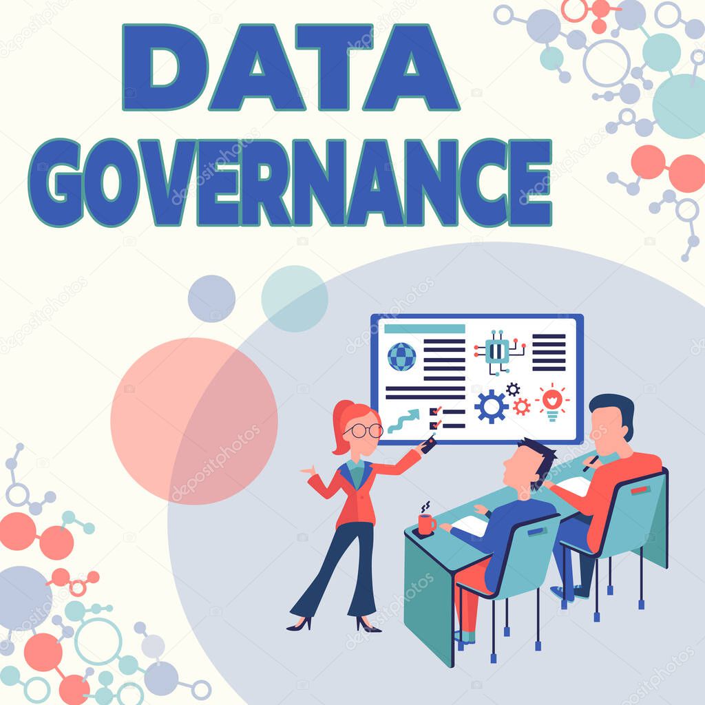 Handwriting text Data Governance. Concept meaning general management of key data resources in a company Presenting Project Report Concept, Reporting Business Status