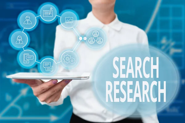 Концептуальный заголовок Search Research. Слово - о творческой и системной работе, направленной на повышение уровня знаний. — стоковое фото