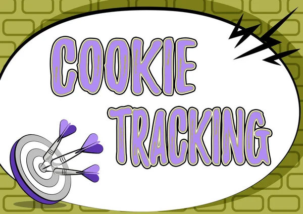 Mesaj, ilham veren Cookie Tracking 'i gösteriyor. Kullanıcı s 'de depolanan ticari showcase Data, ziyaret edilen internet sitesi ile bilgisayardır. Hedef Konsepti Vurma, Soyut Duyurma Hedefi Hakkında Sunum — Stok fotoğraf