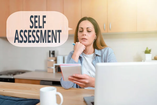 Conceptual display Self Assessment. Business showcase evaluation of oneself or one s is actions and attitudes Abstract Working At Home Ideas, Interior Decoration Live Video Blog — Stock Photo, Image
