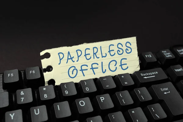 Τίτλος κειμένου που παρουσιάζει το Office Paperless. Word for work environment in which the use of paper is removed Typing Program Code Script, Περίληψη Downloading New Online Journal — Φωτογραφία Αρχείου