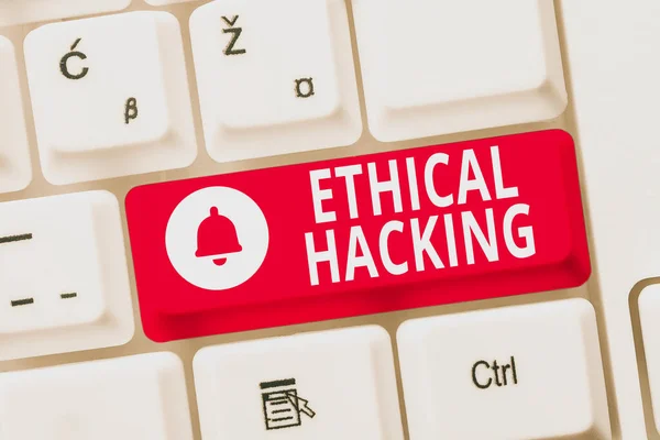 Writing displaying text Ethical Hacking. Concept meaning act of locating weaknesses and vulnerabilities of computer Fixing Internet Problems Concept, Sending Error Report Online
