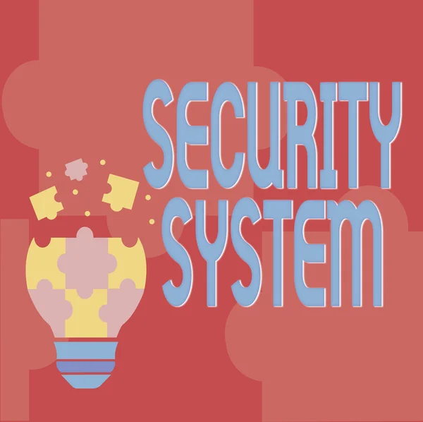 Firma la visualizzazione del sistema di sicurezza. Internet Concept system designed to detect intrusion or unauthorised entry Abstract Brainstorming Problema e soluzione, concetto di pensiero attento — Foto Stock