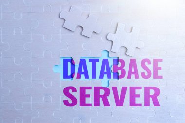 Metin Veritabanı Sunucusu Yazılıyor. İnternet Konsepti, veritabanı hizmetleri sağlayan bir veritabanı uygulaması kullanır. Eksik Son Parçası Olan Tamamlanmamış Beyaz Yapboz Deseni Bulmacası
