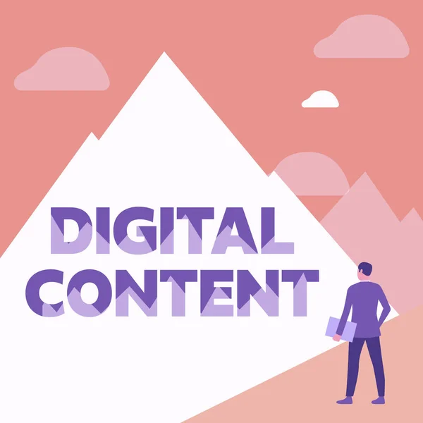 Концептуальный дисплей Digital Content. Word Watch на любой контент, который существует в виде цифровых данных, должен быть доступен в виде ноутбука, стоящего перед высоким горным хребтом. — стоковое фото