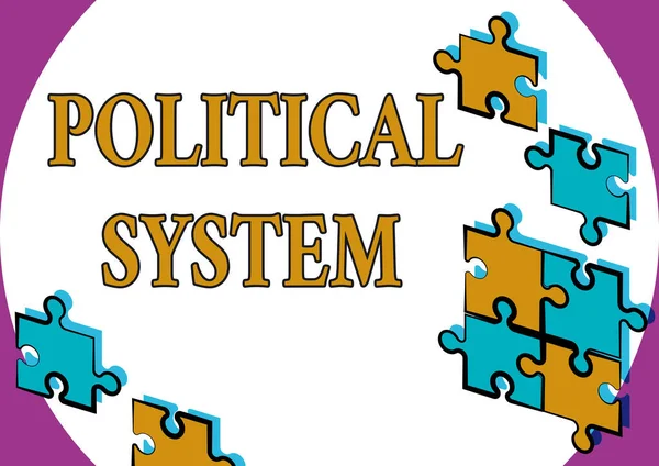 Visualización conceptual Sistema Político. Palabra para el proceso de toma de decisiones oficiales del gobierno Creación de un nuevo sistema de archivo computarizado, llenado de documentos en línea —  Fotos de Stock