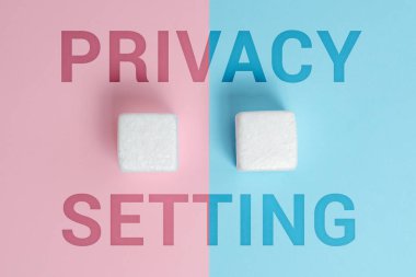 Gizlilik Ayarlarını gösteren metin işareti. İş vitrini profil erişimini sınırlıyor ve iki nesnenin farklı renkte arkaplanda içe dönük olarak görüntülenmesini engelliyor