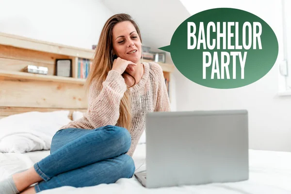 Text sign showing Bachelor Party. Word for a party given for a man who is about to get married Casual Internet Surfing, Student Researching Online Websites — Stock Photo, Image