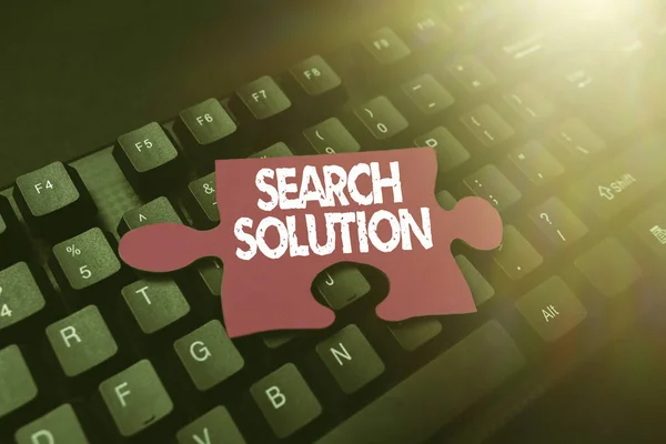 Концептуальный дисплей Search Solution. Концепция, означающая действие или процесс нахождения решения проблемы Абстрактное собирание разведок в Интернете, представление интернет-идей — стоковое фото