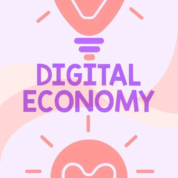 Exibição conceitual Economia Digital. Internet Concept atividades econômicas que são baseadas em tecnologias digitais brilhando desenho lâmpada exibindo descobertas frescas. — Fotografia de Stock