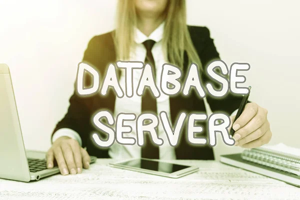Bildunterschrift: Datenbankserver. Der Geschäftsansatz verwendet eine Datenbankanwendung, die Datenbankdienste anbietet. — Stockfoto