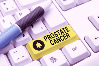 Prostat kanserini gösteren metin başlığı. Online Ağ Protokolleri Yazan ve Yeni Güvenlik Duvarı Programı Oluşturan erkek üreme sisteminin salgı bezinde kanser üzerine yazılmış sözcük gelişiyor