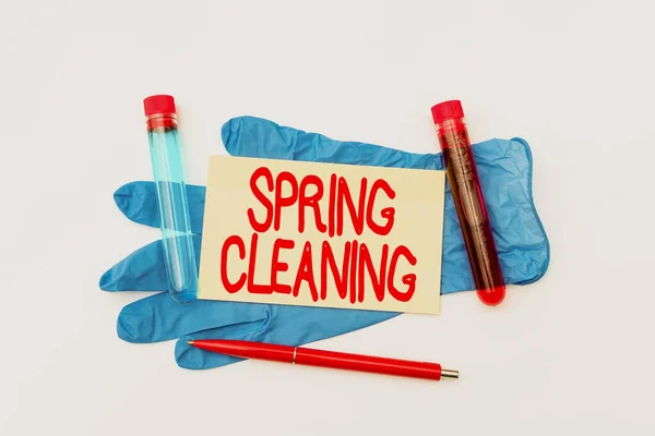 Text showing inspiration Spring Cleaning. Business idea thorough cleaning of a house or room during spring Sending Virus Awareness Message, Abstract Avoiding Viral Outbreak — Stock Photo, Image