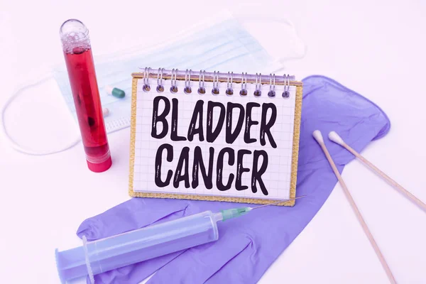 Writing displaying text Bladder Cancer. Business concept form of cancer that begins in the lining of the bladder Preparing And Writing Prescription Medicine, Preventing Virus Spread