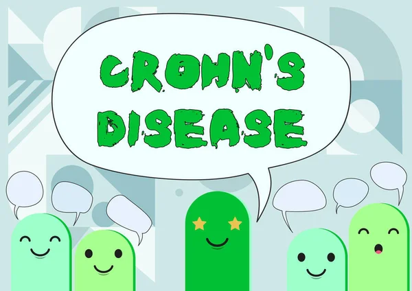 A kézírás jele, hogy Crohn S a betegség. Üzleti áttekintés a krónikus gyulladásos betegség a belek Rajzfilm Heads Rajzolás Beszédbuborék megjelenítése Beszélgetés. — Stock Fotó
