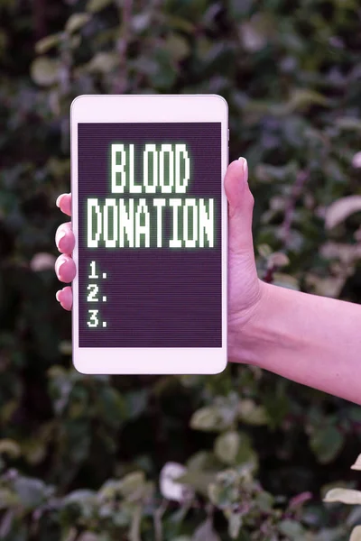 Inspiration showing sign Blood Donation. 전체 혈액 음성 및 저장의 인터넷 콘셉트 프로세스 사람들을 연결 할 수있는 능력 전화 — 스톡 사진