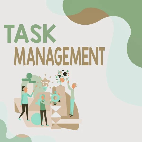 Konzeptionelle Bildunterschrift: Task Management. Geschäftlicher Überblick über den Prozess der Bewältigung einer Aufgabe durch ihren Lebenszyklus. — Stockfoto