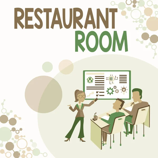 看板レストランの部屋を示すインスピレーション。調理され、提供される食事を座って食べるために支払うことを示すための言葉プロジェクトレポートの概念を提示し、ビジネス状況を報告する — ストック写真