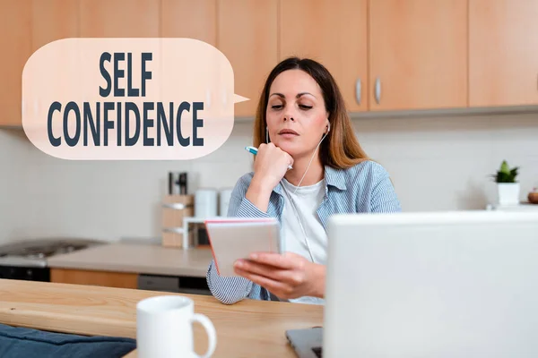 Conceptual caption Self Confidence. Business showcase a feeling of trust in one s is abilities qualities and judgment Abstract Working At Home Ideas, Interior Decoration Live Video Blog — Stock Photo, Image