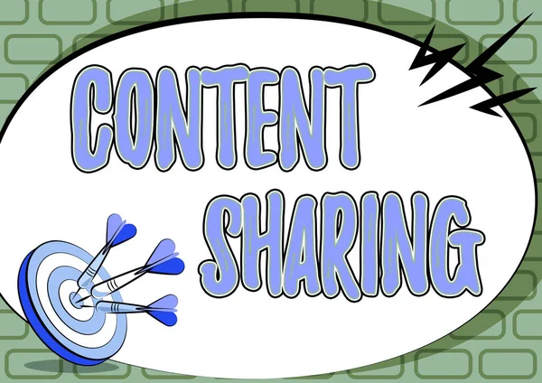 Handschrift Content Sharing. Zakelijke aanpak distributie van webpagina 's en blogcontent via social media Presentatie Bericht over het raken van het doel Concept, Abstract Aankondiging Doel — Stockfoto