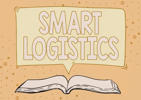 Handschrift tekst Smart Logistics. Word Written on integration of intelligent technology in logistics system Open Book illustration With Speech Bubble Presentatie A Quote Message News. — Stockfoto